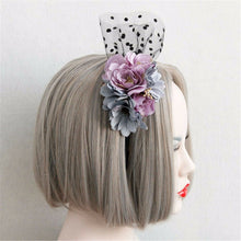 Women Girl Purple Blue Flower Veil Prom Race Fascinator Party Hair headband Prop