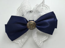 Girl School Uniform Navy Ribbon bow Lace Hair Ponytail Elastic Band Tie holder