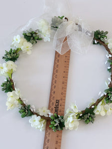 Women wedding Cream White Flower leaf  Greenery Hair Headband Crown Garland