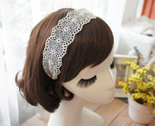 Women Retro Denim Color Crochet Lace Wide Hair head band Headband Hoop bandana