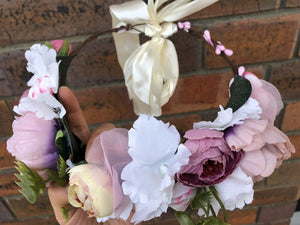 Lady flower Girl wedding Purple Party Hair Head band Crown Garland tiara ribbon