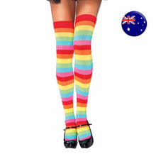 Women Girl Rainbow colorful Stripe thin Long Over Knee Socks Tights Stockings