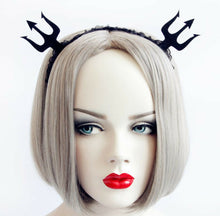 Women Girl Black Devil Fork Ear Gothic witch Halloween Party Hair Headband Band