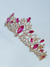 Women Bride Prom Pink Rhinestone Queen Crystal Gold Color Headband Tiara Crown