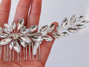 Women BOHO Silver Crystal Leaf Back Hair Styling Comb Pin Hairpiece Headband