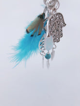 Women Bohemian BOHO Blue Feather Dream Catcher Crystal Key Ring holder Keyring