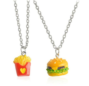 Girl Children BFF Best Friends Sisters Chips Burgers Pendant Necklace Gift her