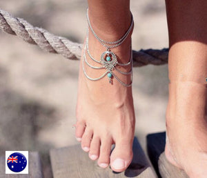 NEW Women Lady Dance Beach Party Boho Wedding Sandals silver Foot Anklets Chain