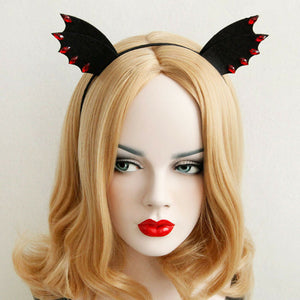 Women Girl Black Devil bat Ear Halloween Costume Party Hair Headband Band PROP