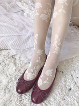 Women Fancy Retro White lace embroidery Rose Flower Stockings Pantyhose Tights