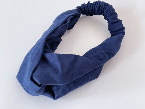 Girl Kids Retro Synthetic Suede Navy Cross Twist Knot Hair band Headband Bandana