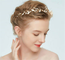 Women Bride Party Beige Pearl Flower Leaf Hair Headband Band garland Fascinator