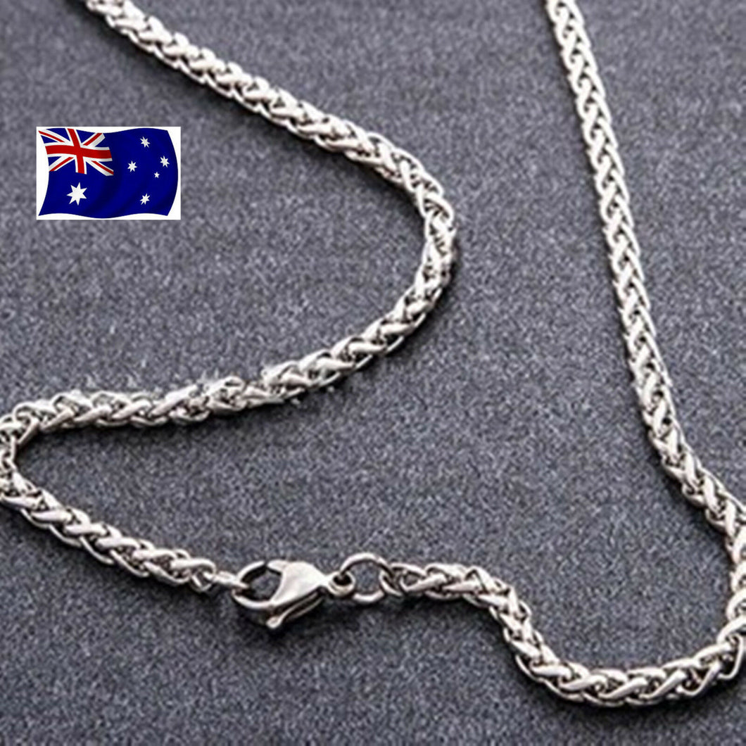 Men Women silver color 316L Stainless steel Titanium Braided Chain Necklace 50cm