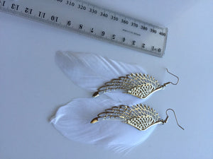 Women White Feather Angel Wings Bohemian Boho party beach Earrings Ear Hook Drop