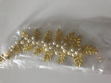 Women Boho Wedding Prom Gold Crystal Pearl Leaf Bride Hair accessory Pin PROP