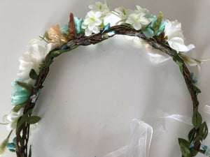 Lady flower Girl wedding Green white Party Hair Head band Crown Garland tiara