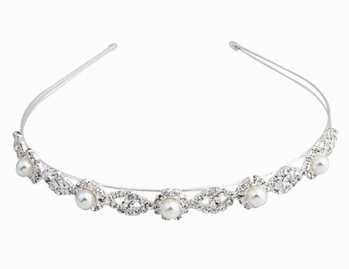 Women Lady Girls White Wedding Pearl Bride Crystal Bling Hair Headband Hoop Prop
