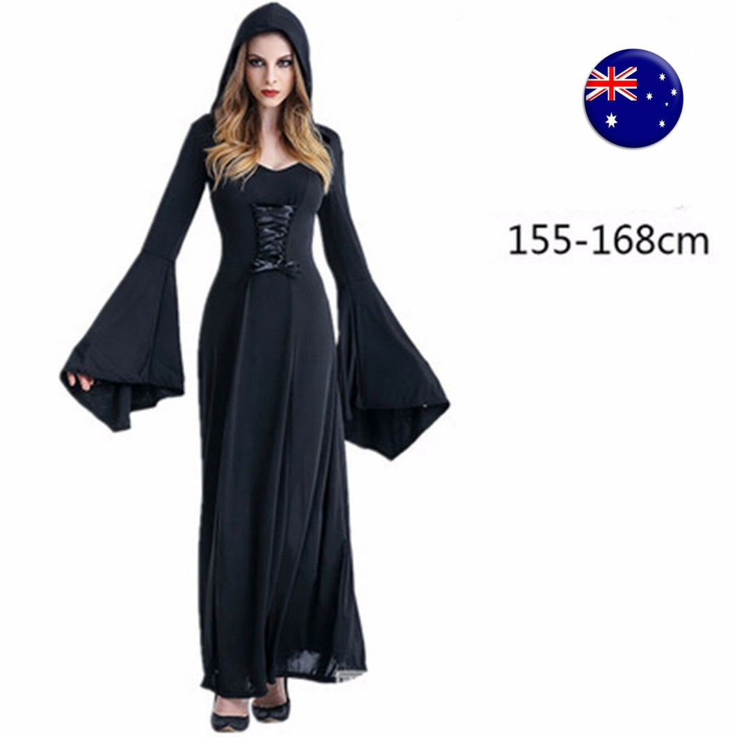 Lady Women Party Fancy Halloween Costume Black Hoodie Witches Wizard Dress Up