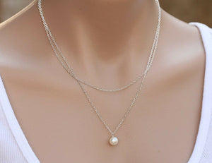 Women Lady Imitation Pearl Boho Bohemian Simple 2 Layers Silver color Necklace
