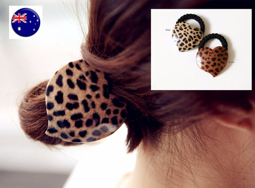 1x Women Girl Leopard Dark Brown Heart Ponytail Holder Hair Band hair piece Tie