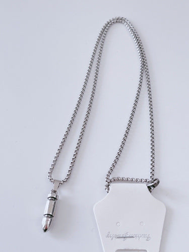 Women Men Bullet shape Pendant Stainless Steel Titanium Long Chain Necklace