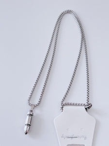 Women Men Bullet shape Pendant Stainless Steel Titanium Long Chain Necklace