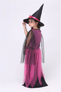 Kid Girl Child Fancy Halloween Party Pink Witch wizard Costume Dress + Hat Set
