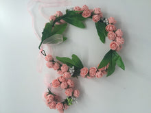 Lady Pink flower Girl Wedding Party Hair Headband Crown Garland Prop bracelet