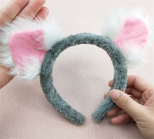 Women Children Bear Grey Koala Fluffy Pink Ear Party Hair head band Headband
