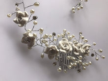 Women White Wedding Bride Bridal Pearl white Flower Party Hair Headband comb pin