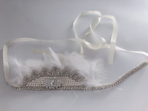 Women Girl Kids White Crystal Feather Prom Hair Head Band Headband Fascinator