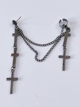 1x Men Women Tassel Cross dangle Hiphops Gothic Spike Black Earrings Side Cuff