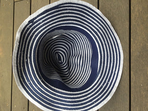 Women Chic Stripe Marine Navy Stripe Fedora Trilby Beach foldable Travel Hat