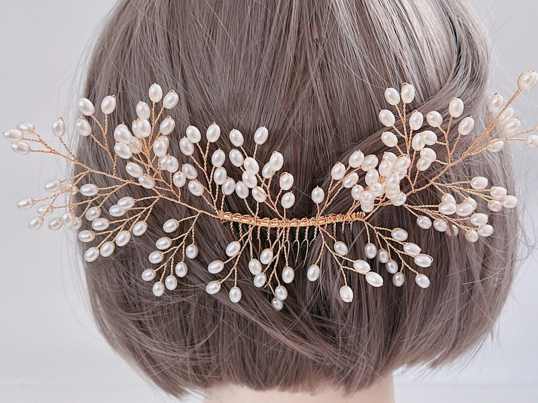 Women Prom dance headpiece Bride wedding Hair Styling Gold Pearl Comb Pin