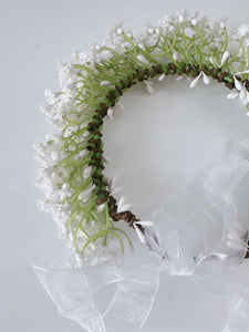 Women White little flower babys breath Hair Headband Greenery Halo Crown Garland