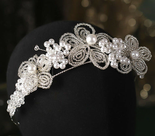 Women Pearl Flower Beaded Retro Party Prom Hair Band Headband Tiara Fascinator