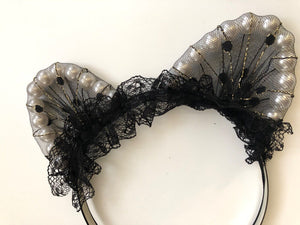 Women Girl Black Fancy Lace Pearl Cat Ears Party Hair Head Headband band hoop