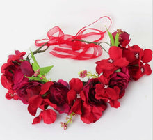 Women Girl Beach Wedding Bright Red Flower Hair Headband Garland crown Headpiece