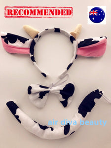 Lady Kid Child Boy Girl baby Cow Costume Ear tail Party Hair head band Prop set