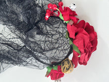Women Girl Red Rose Skull Black Veil Halloween Party Hair band Headband Tiara