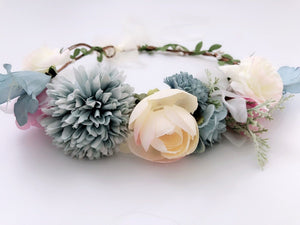 Women Flower Girl wedding Blue Flower leaf Hair head Headband Prop Garland tiara