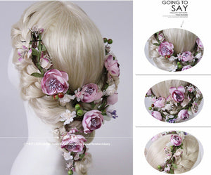 Women flower Fairy wedding Purple bride Party Hair Headband Crown Prop Garland