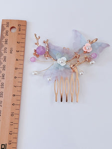 Women Girl Fancy Blue Butterfly Pearl Twig Hair Comb Clip Pin Haipin Hairpiece