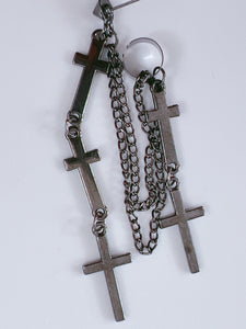 1x Men Women Tassel Cross dangle Hiphops Gothic Spike Black Earrings Side Cuff