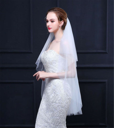 Women Bride Bridal Pure White lace Raw Edge 2 layer Hair head wedding Veil 100cm