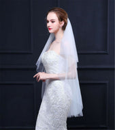 Women Bride Bridal Pure White lace Raw Edge 2 layer Hair head wedding Veil 100cm