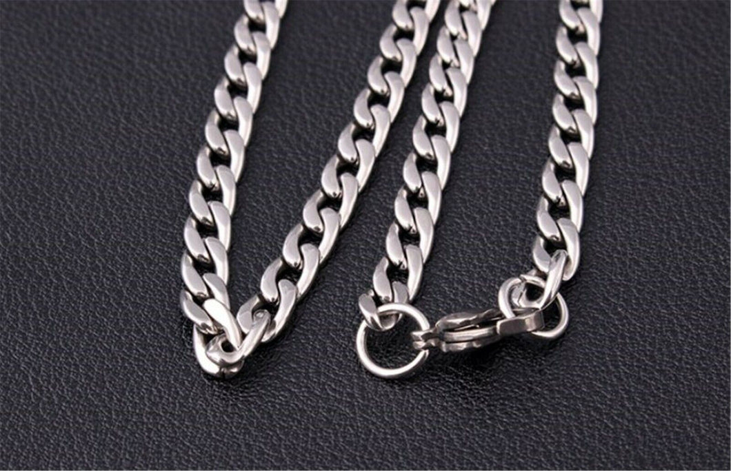 Men silver color Stainless steel Titanium plated Flat Thick Chain Necklace 55cm