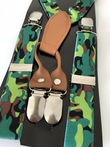 Kid Children Boy Costume Party Army Camo Green Camouflage pants Brace Suspender