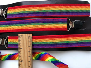 Man Lady mardi gra Costume Rainbow Colorful Stripe Brace Suspender belt bowtie