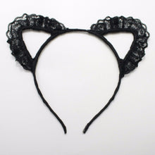 Women Girl Black Lace Trim Bunny Cat Ears Headband Hair Band  Costume Party Prop